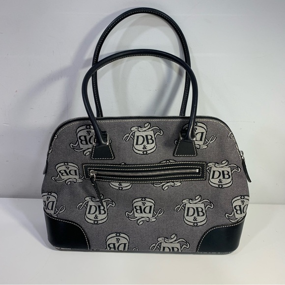 Dooney & Bourke Grey Donegal Crest Domed Satchel Black Leather Double Handles - Picture 4 of 16